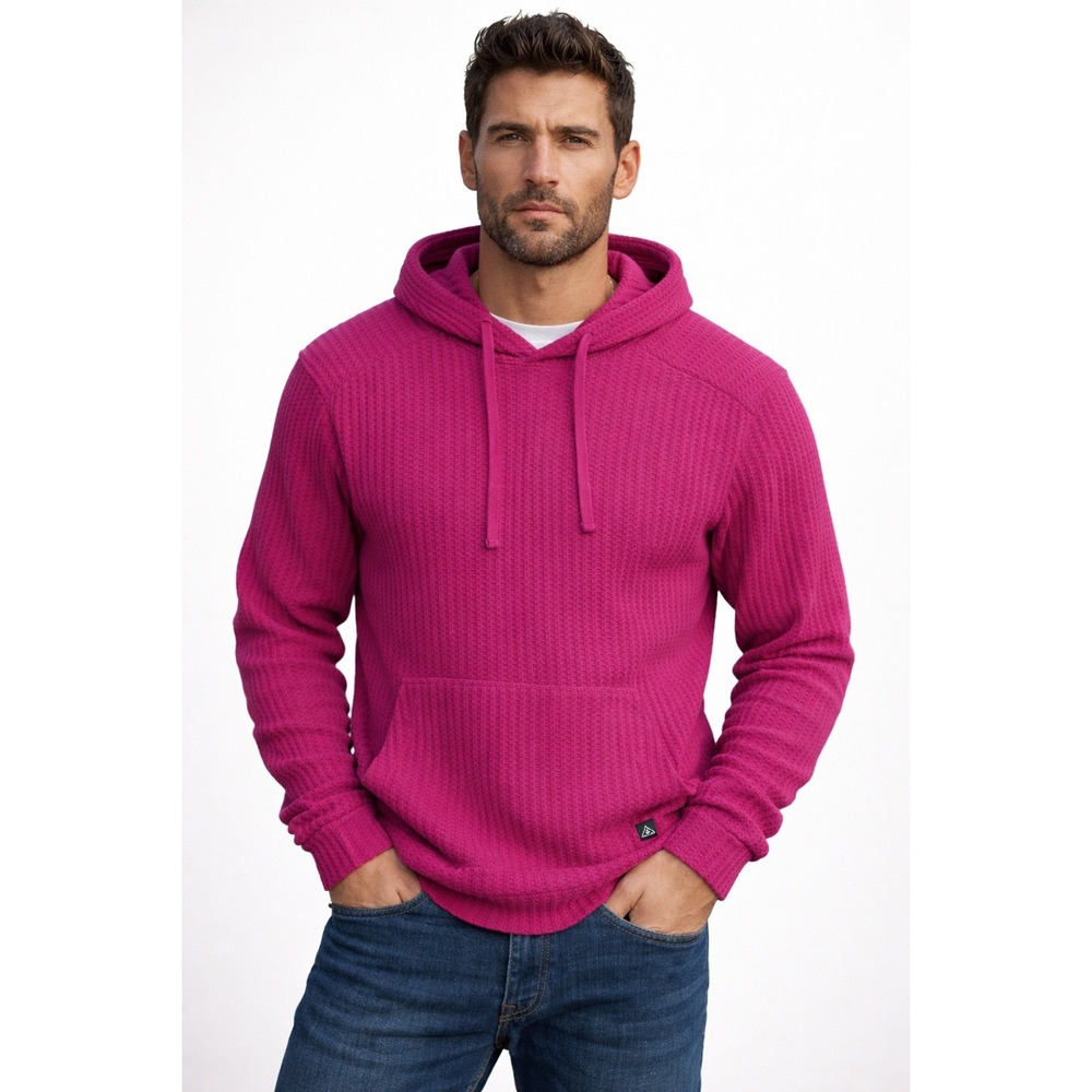 Alpine Design Magenta Waffle Knit Thermal Hoodie‎ Pullover Sweatshirt Mens XXL